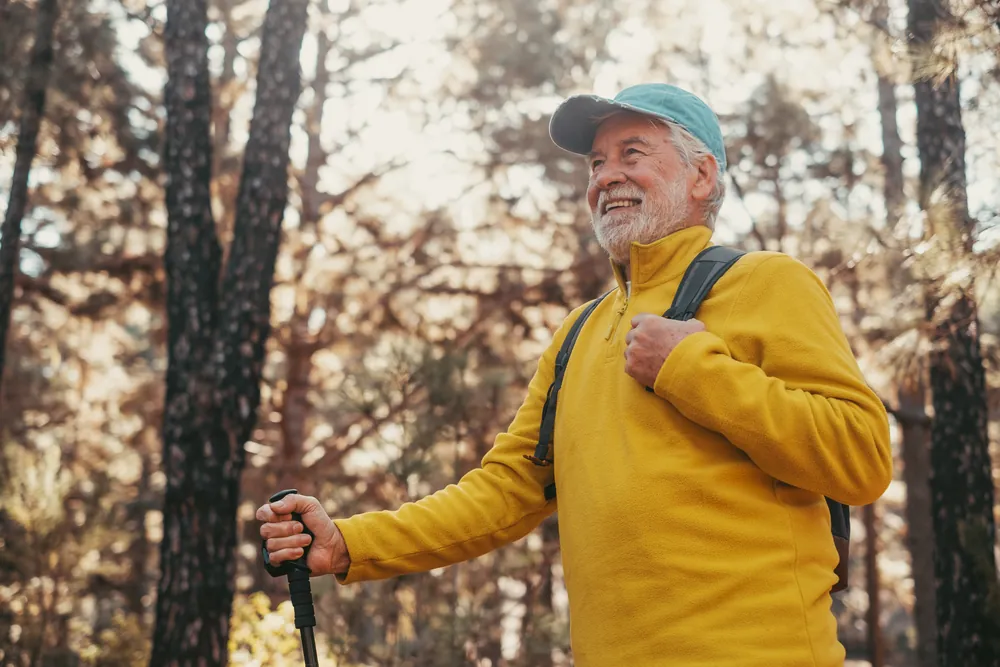 A man hiking, strong and mobile